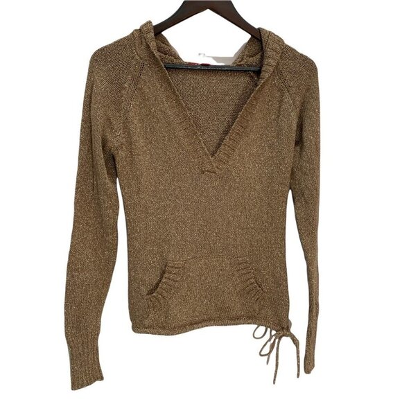 J.J. Basics⭐️Gold Sparkly Hooded V-Neck Sweater Hoodie Sz S - Picture 2 of 8